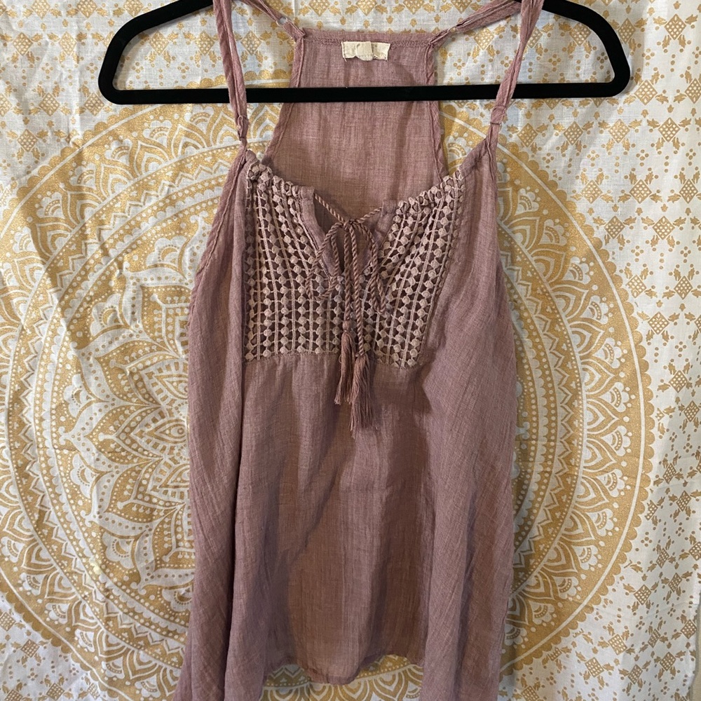 Linen lavender tank with embroidered detail